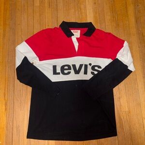 Levi's Men's Red White and Black Colorblock Long Sleeve Polo